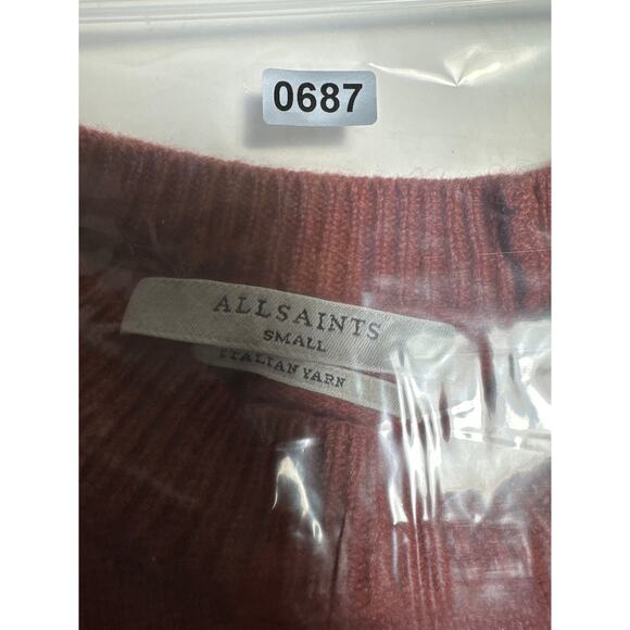 AllSaints Italian yarn Cashmere wool RUST Boxy RAW HEM Oversized Sz S Womans - Picture 6 of 7